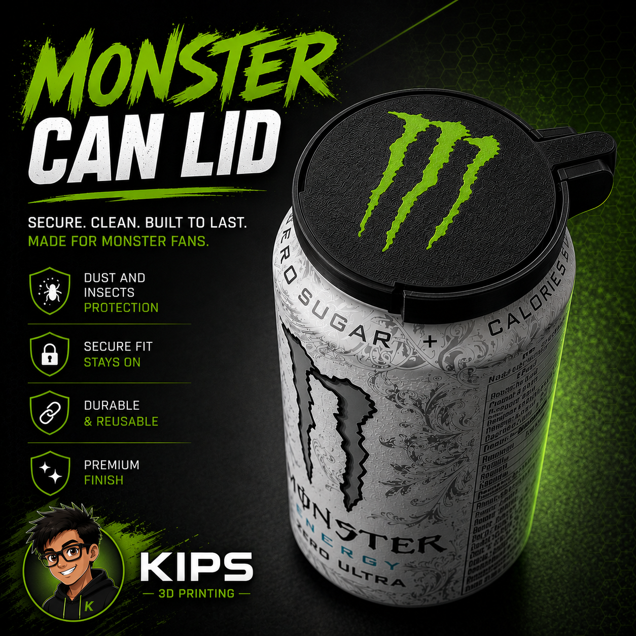 Can Lid Cover - Dust Protector - Insect Protector- For Monster Can