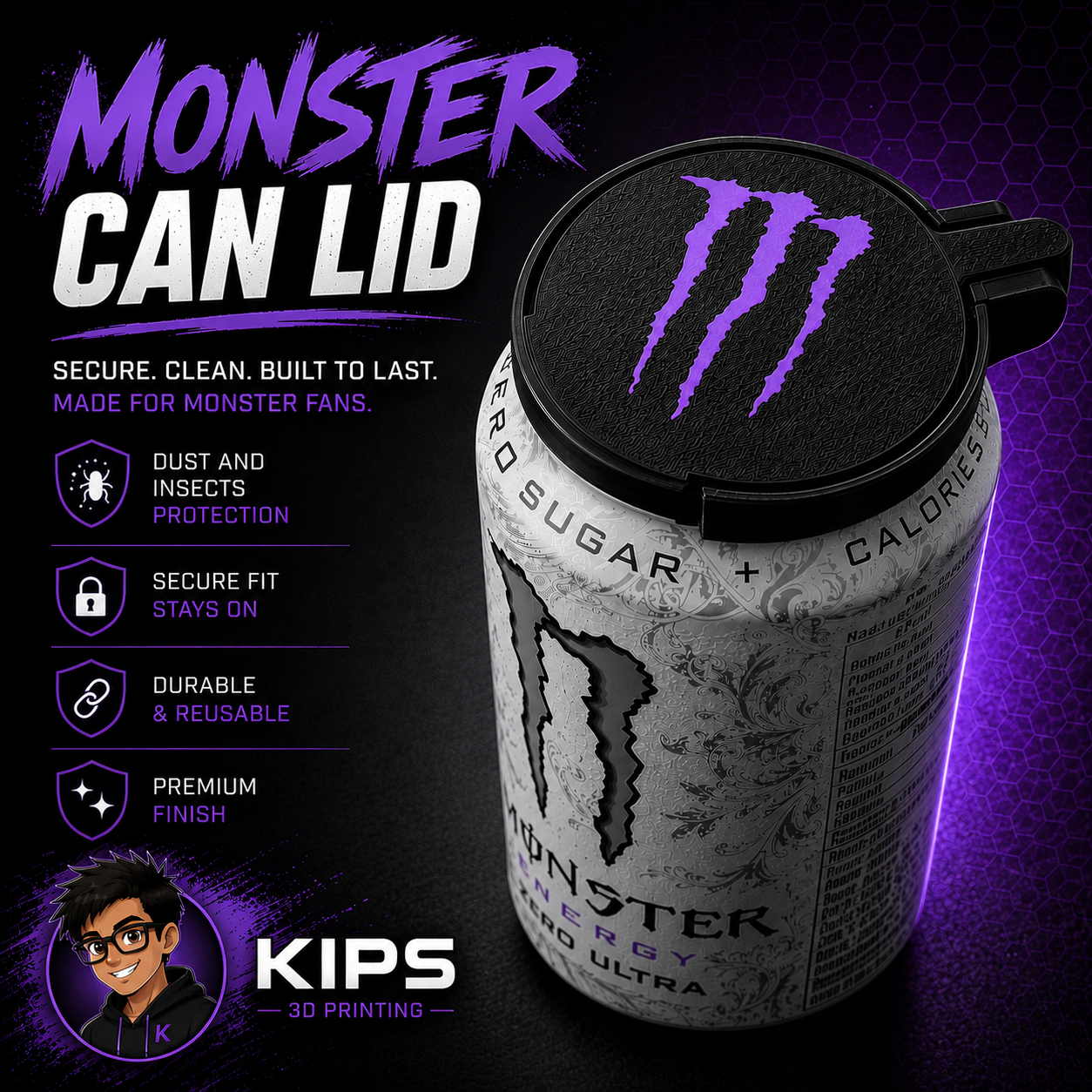 Can Lid Cover - Dust Protector - Insect Protector- For Monster Can